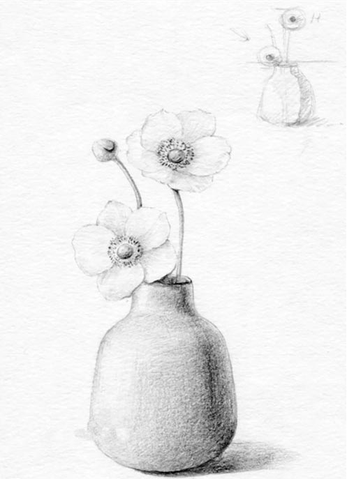 花瓶插花铅笔素描图片