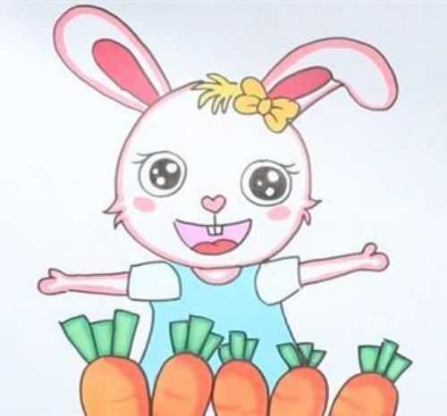兔子吃草简笔画彩色图片