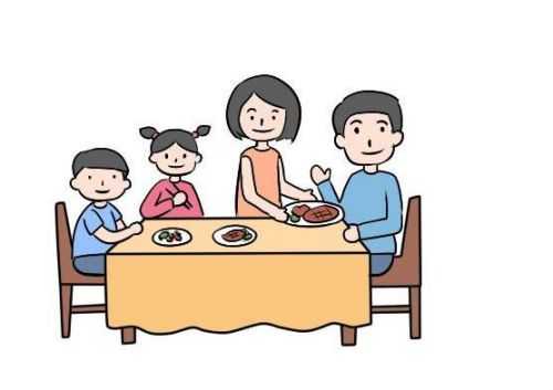 一家人吃团圆饭简笔画怎么画 一家人四口吃饭简笔画图解