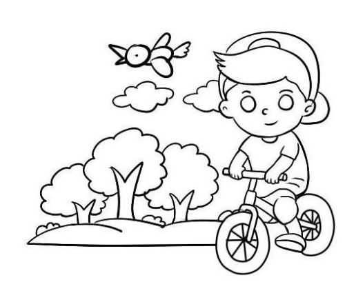 骑自行车的男孩简笔画图片
